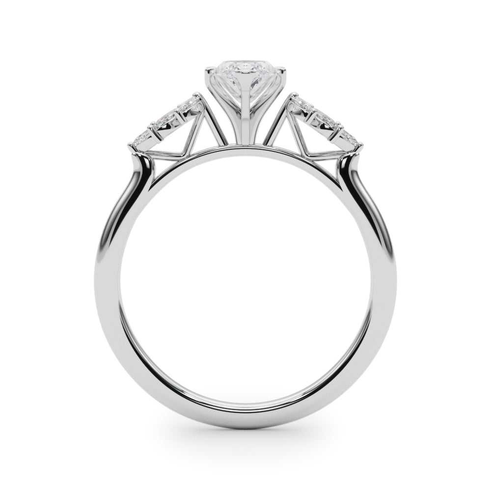 Platinum Marquise Diamond Floral Side Stone Solitaire with Marquise Accents and Four-Prong Setting