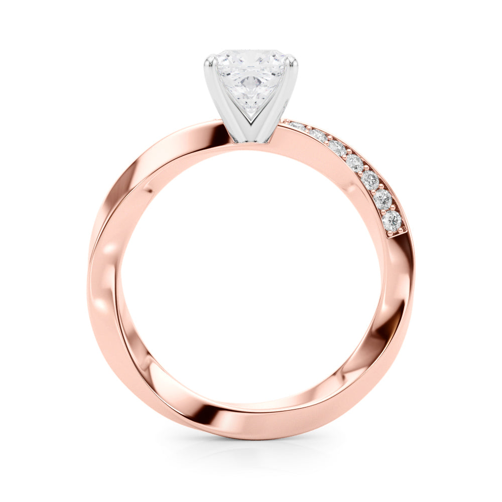 Rose gold Cushion Solitaire Diamond Engagement Ring with Side Stone Accents and Four-Prong Setting
