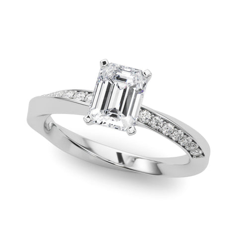 Platinum Radiant Solitaire Diamond Engagement Ring with Side Stone Accents and Four-Prong Setting