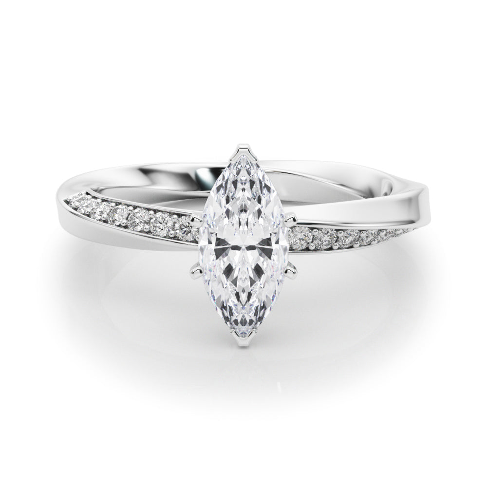 Platinum Marquise Solitaire Diamond Engagement Ring with Side Stone Accents and Four-Prong Setting