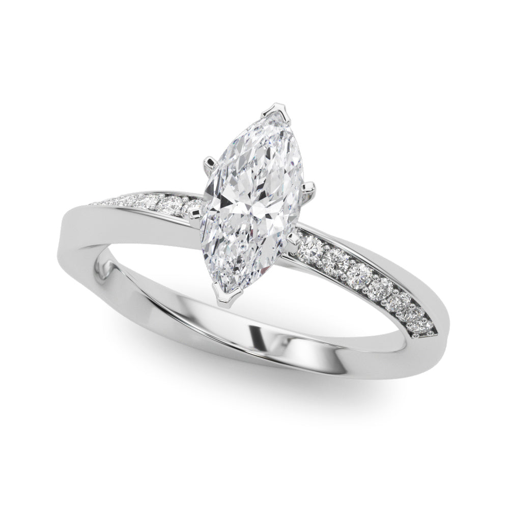 Platinum Marquise Solitaire Diamond Engagement Ring with Side Stone Accents and Four-Prong Setting