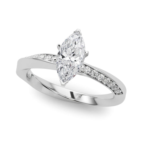 Silver Marquise Solitaire Diamond Engagement Ring with Side Stone Accents and Four-Prong Setting