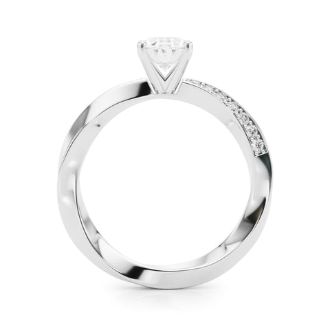 Platinum Oval Solitaire Diamond Engagement Ring with Side Stone Accents and Four-Prong Setting