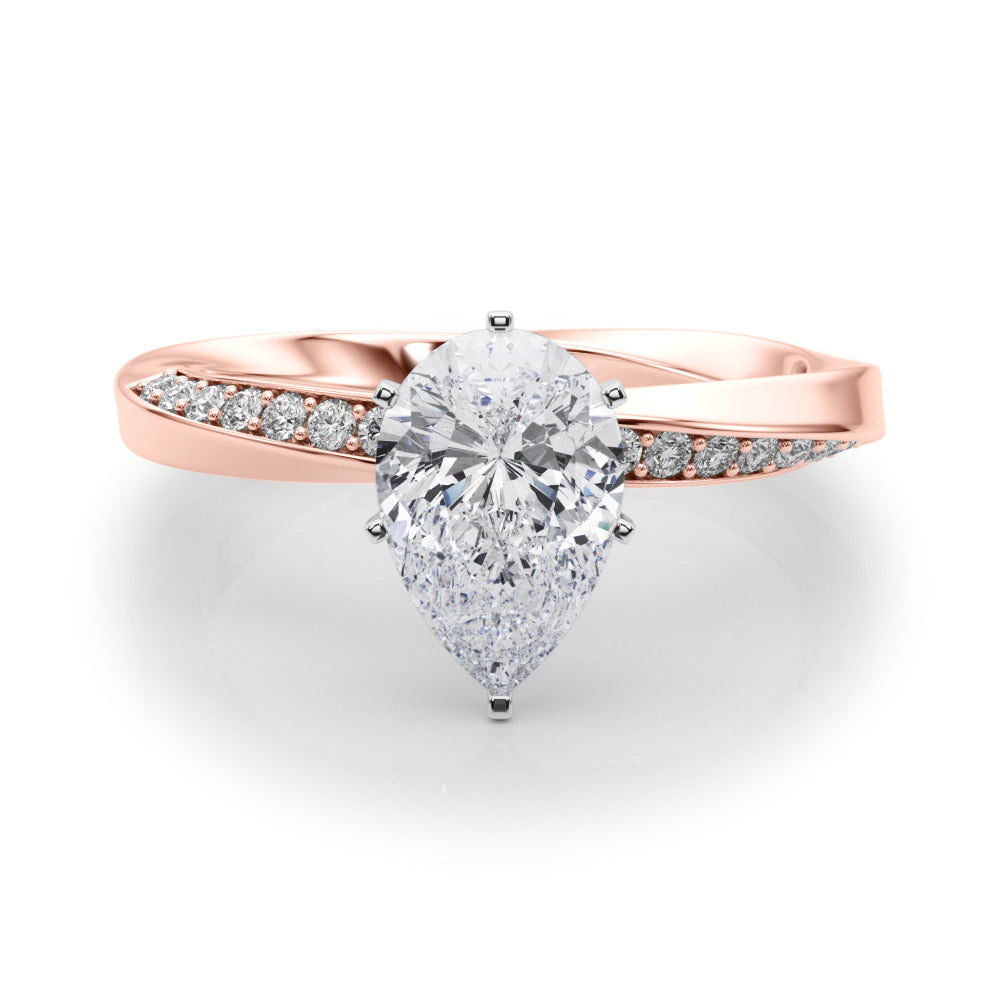 Rose gold Pear Solitaire Diamond Engagement Ring with Side Stone Accents and Four-Prong Setting
