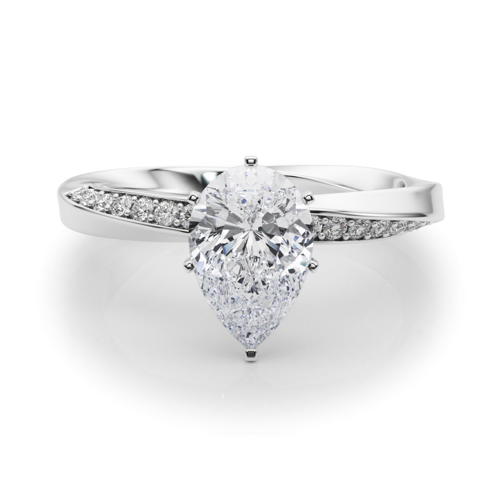 White gold Pear Solitaire Diamond Engagement Ring with Side Stone Accents and Four-Prong Setting