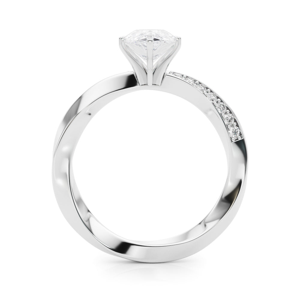 Platinum Pear Solitaire Diamond Engagement Ring with Side Stone Accents and Four-Prong Setting