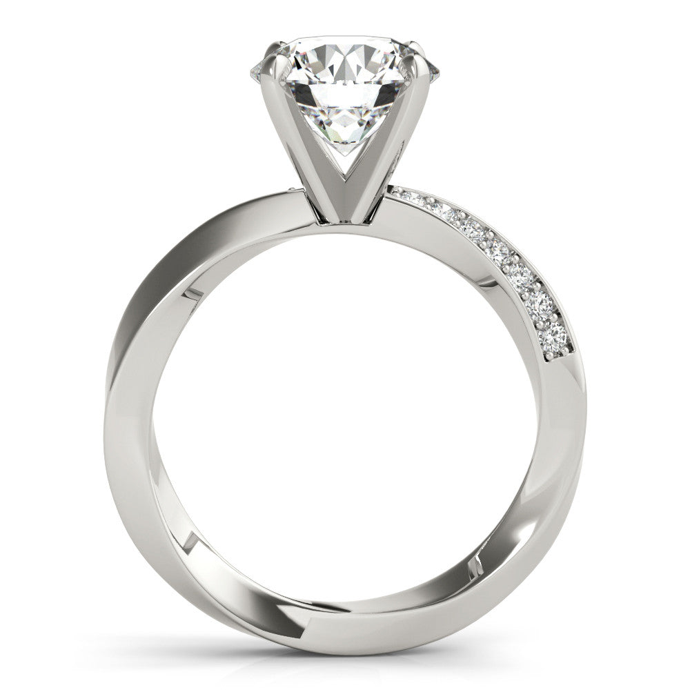Platinum Round Solitaire Diamond Engagement Ring with Side Stone Accents and Four-Prong Setting