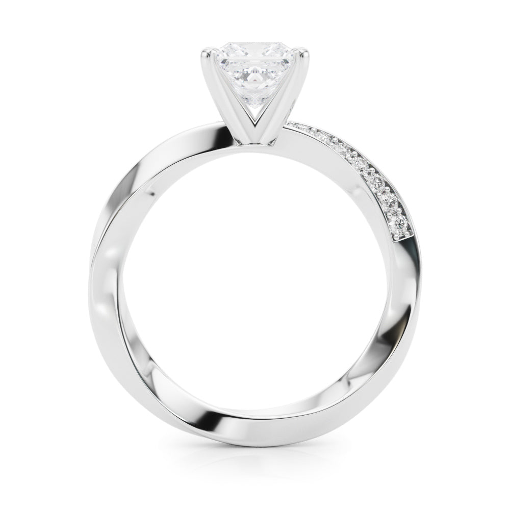 Platinum Princess Solitaire Diamond Engagement Ring with Side Stone Accents and Four-Prong Setting