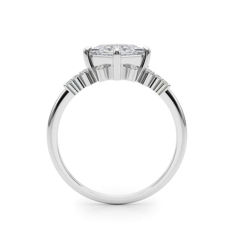 Platinum Princess Cut Diamond Ring with Side Stones on a White Gold Band and Four-Prong Setting