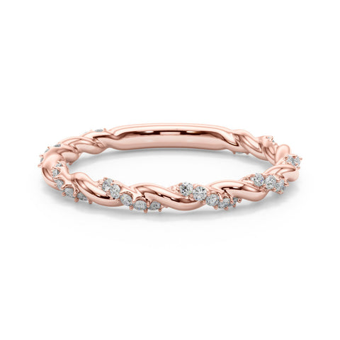 Rose gold Twisted Pave Round Diamond Eternity Band with Prong Setting