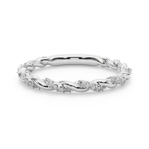 White gold Twisted Pave Round Diamond Eternity Band with Prong Setting