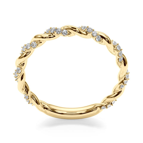 Yellow gold Twisted Pave Round Diamond Eternity Band with Prong Setting