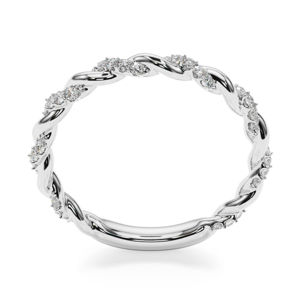 Silver Twisted Pave Round Diamond Eternity Band with Prong Setting