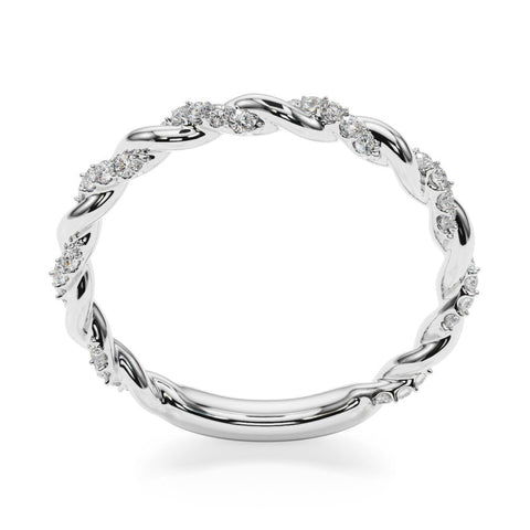 White gold Twisted Pave Round Diamond Eternity Band with Prong Setting