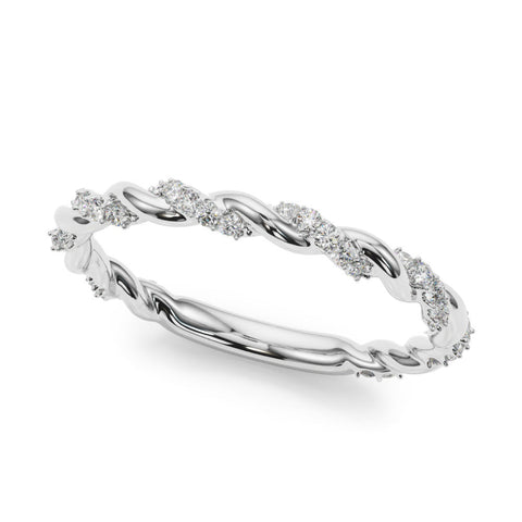 Silver Twisted Pave Round Diamond Eternity Band with Prong Setting