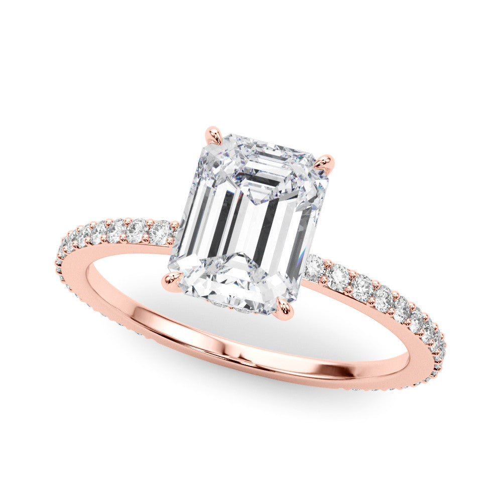 Rose gold Pear Cut Diamond Ring with Pavé Band and Four-Prong Setting