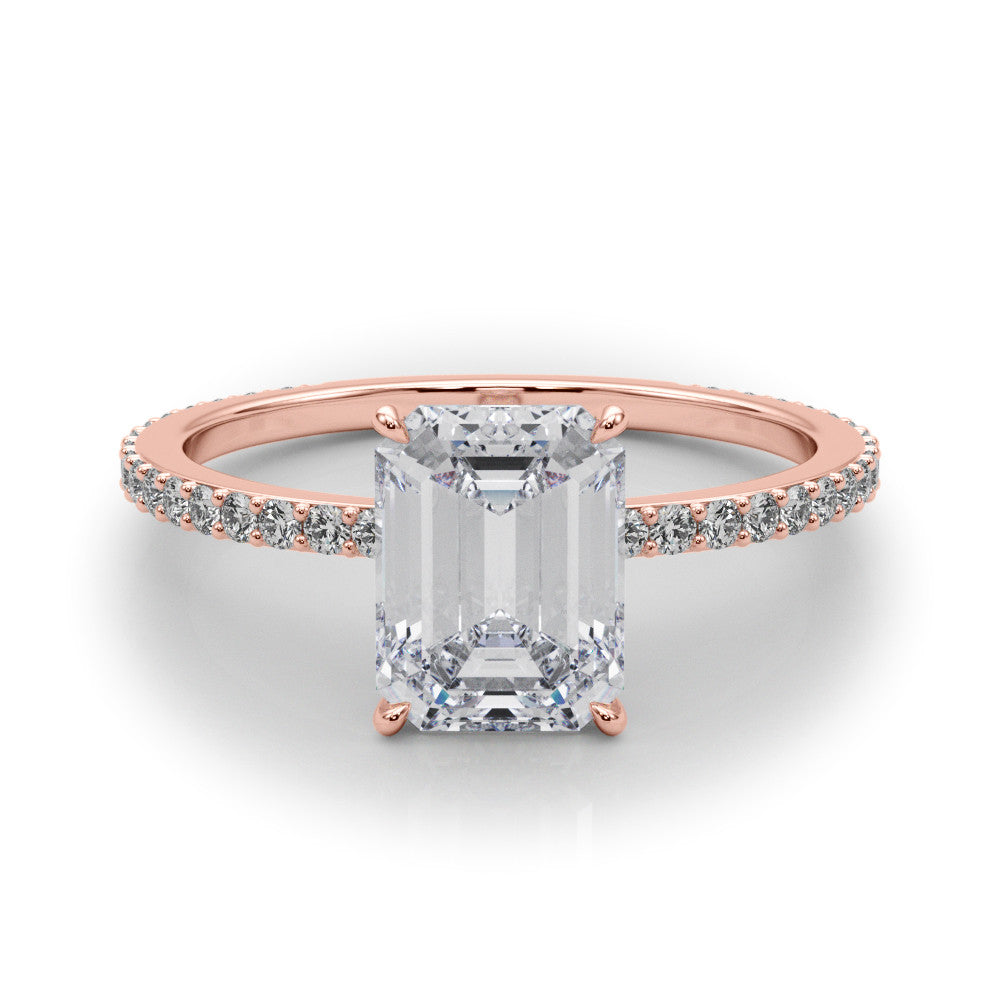 Rose gold Pear Cut Diamond Ring with Pavé Band and Four-Prong Setting