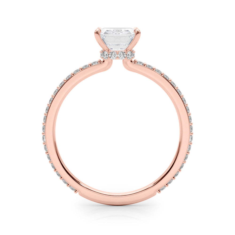 Rose gold Pear Cut Diamond Ring with Pavé Band and Four-Prong Setting
