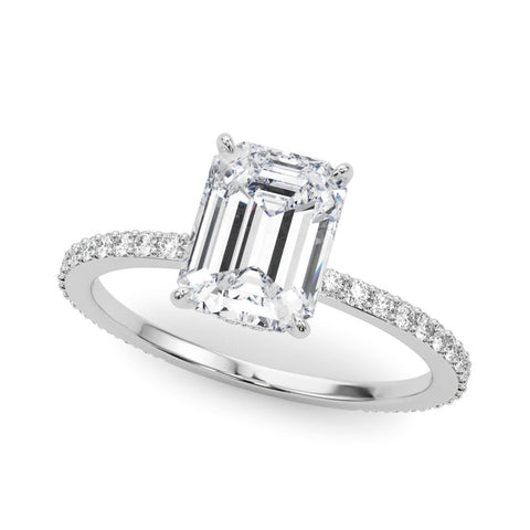 Silver Marquise Cut Diamond Ring with Pavé Band and Four-Prong Setting