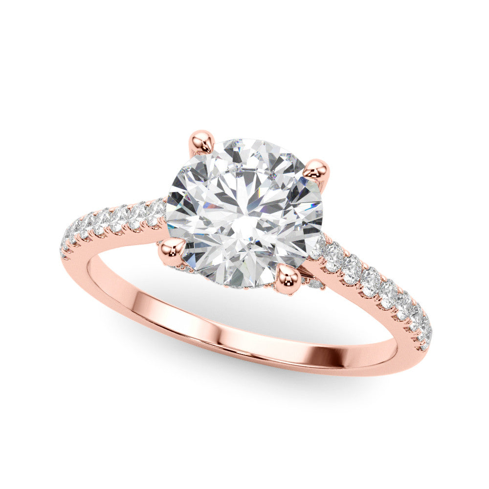 Rose gold Oval Brilliant Diamond Solitaire with Pavé Band and Four-Prong Setting