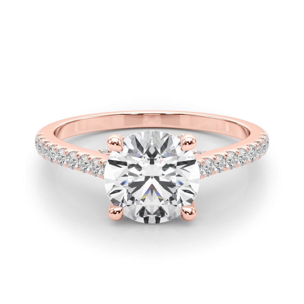 Rose gold Oval Brilliant Diamond Solitaire with Pavé Band and Four-Prong Setting