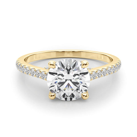 Yellow gold Princess Brilliant Diamond Solitaire with Pavé Band and Four-Prong Setting