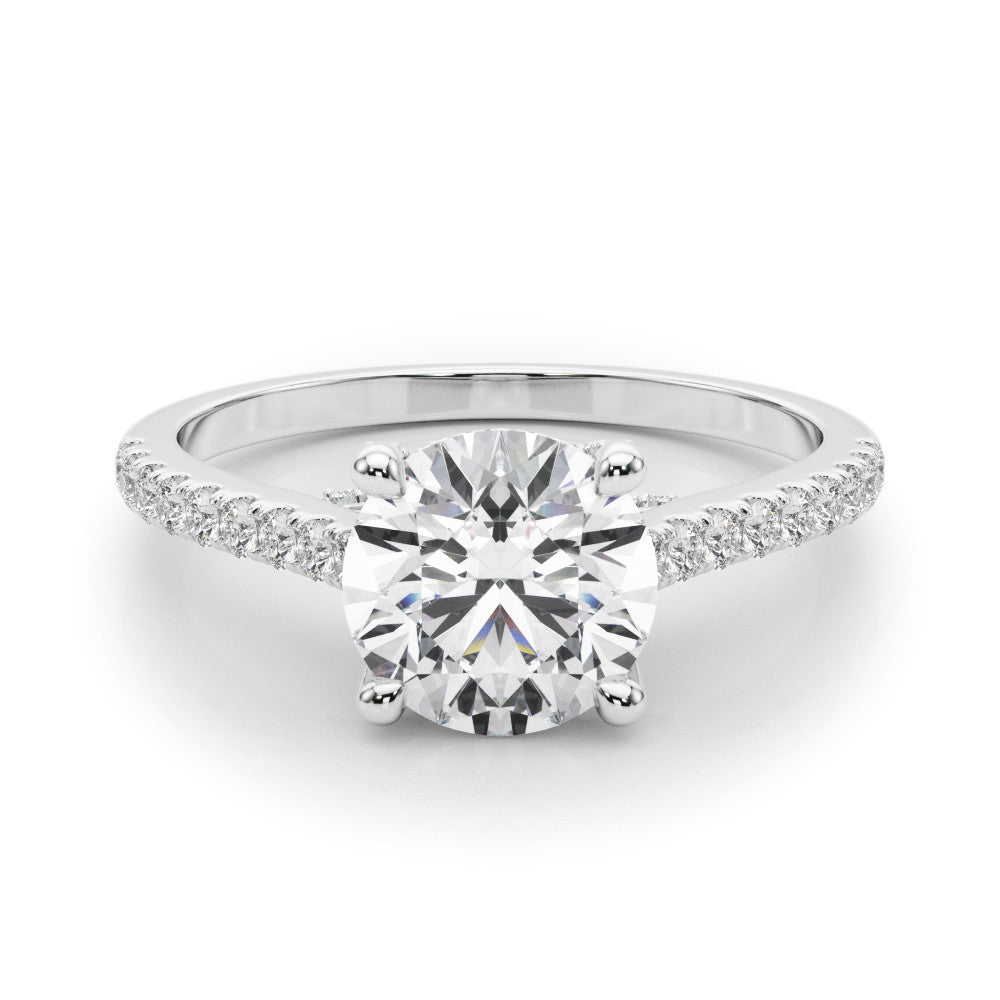White gold Marquise Brilliant Diamond Solitaire with Pavé Band and Four-Prong Setting