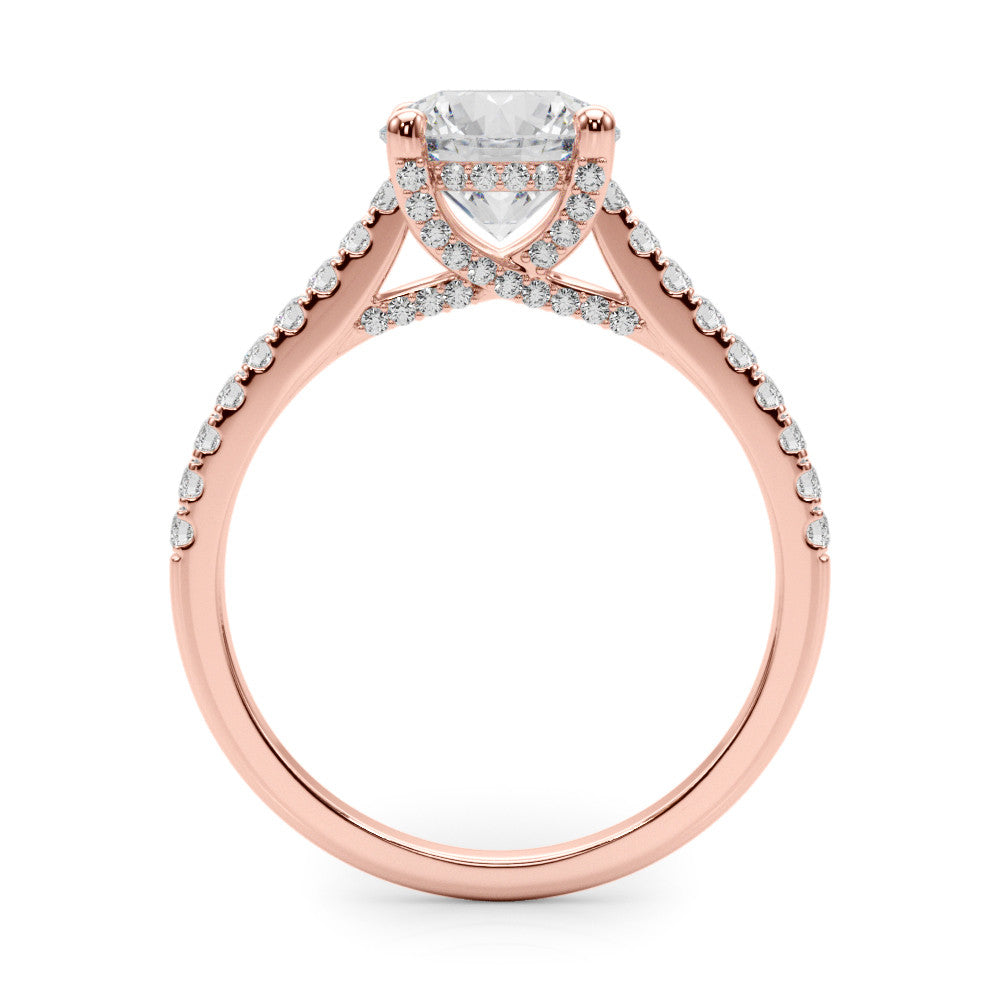 Rose gold Princess Brilliant Diamond Solitaire with Pavé Band and Four-Prong Setting