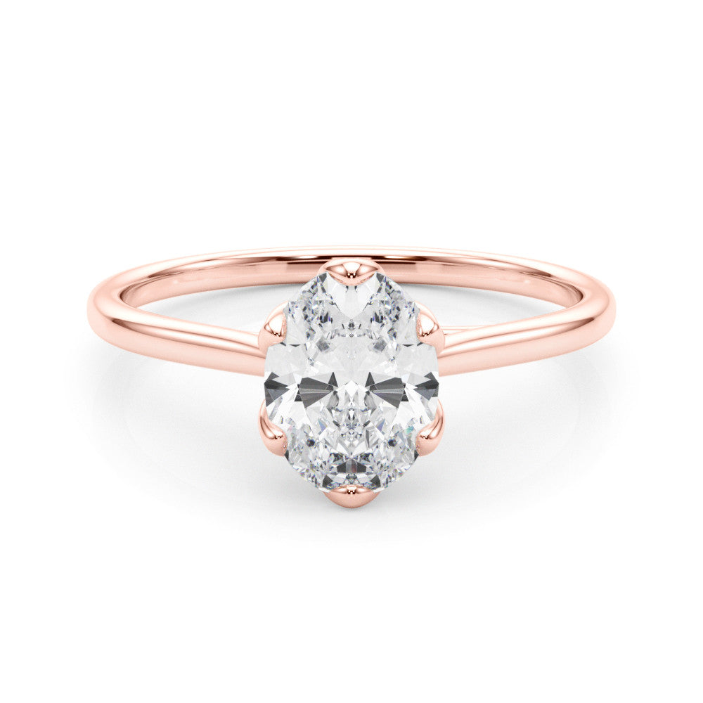 Rose gold Oval Solitaire Ring with White Gold Band and Four-Prong Setting