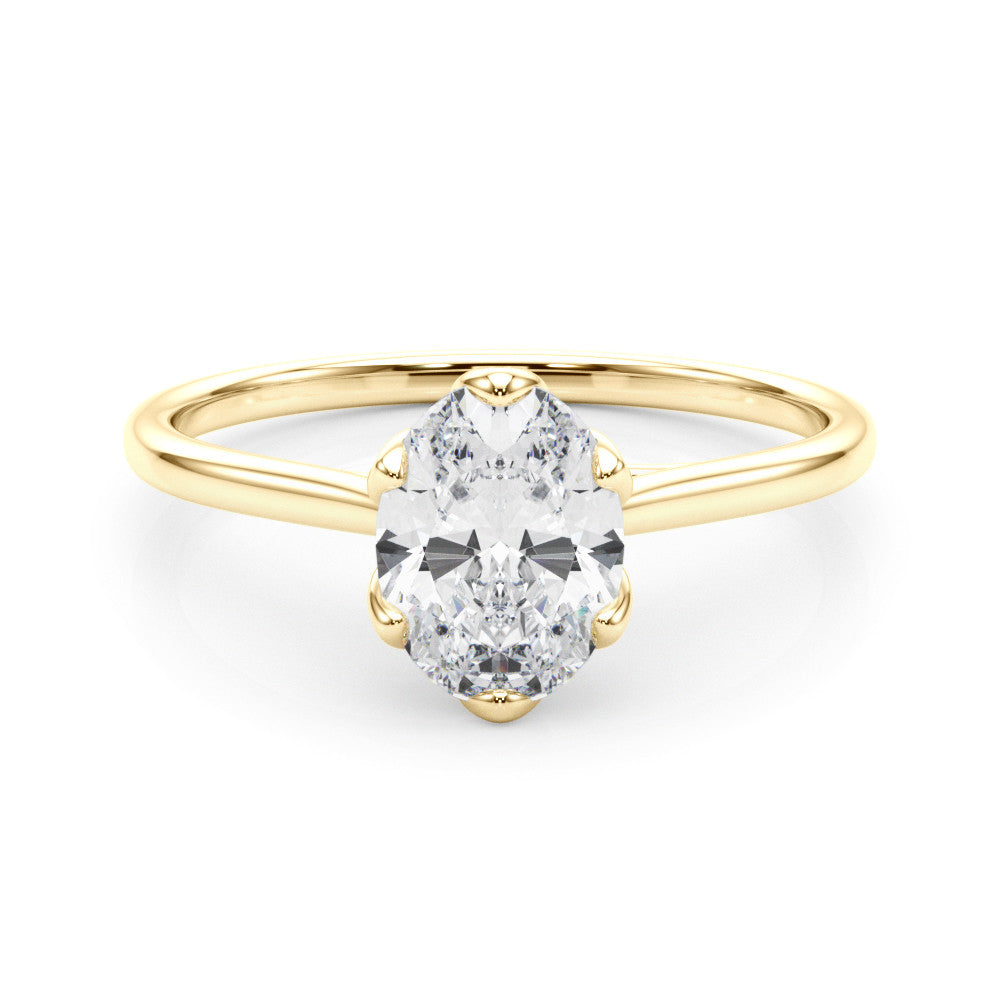 Yellow gold Oval Solitaire Ring with White Gold Band and Four-Prong Setting