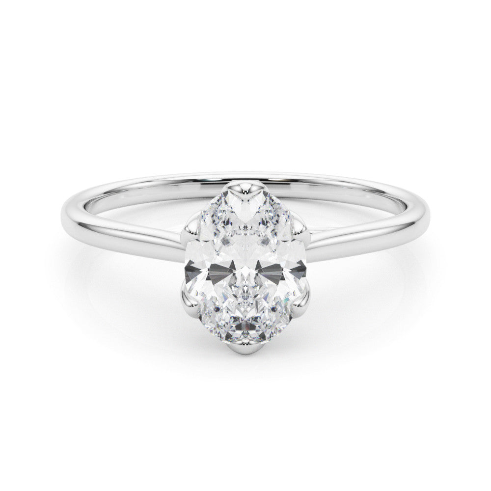 White gold Oval Solitaire Ring with White Gold Band and Four-Prong Setting