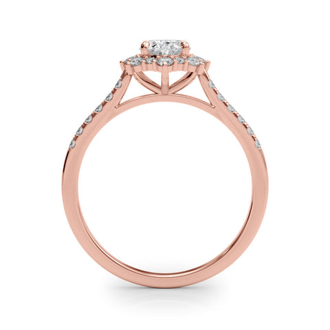 Rose gold Oval Halo Diamond Ring with Pavé Band and Prong Setting
