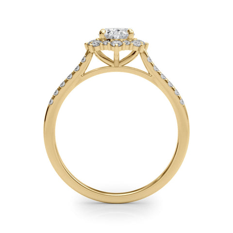 Yellow gold Oval Halo Diamond Ring with Pavé Band and Prong Setting