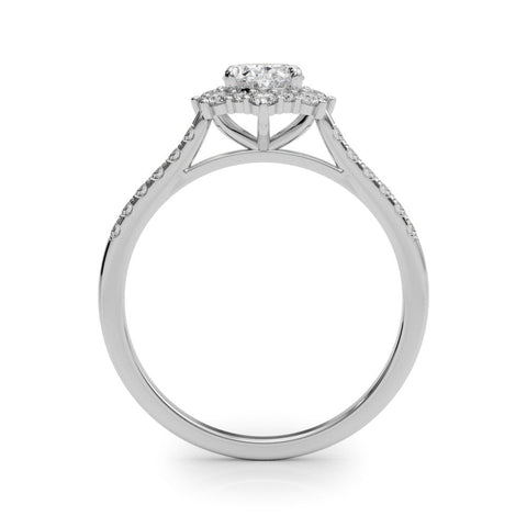 White gold Oval Halo Diamond Ring with Pavé Band and Prong Setting
