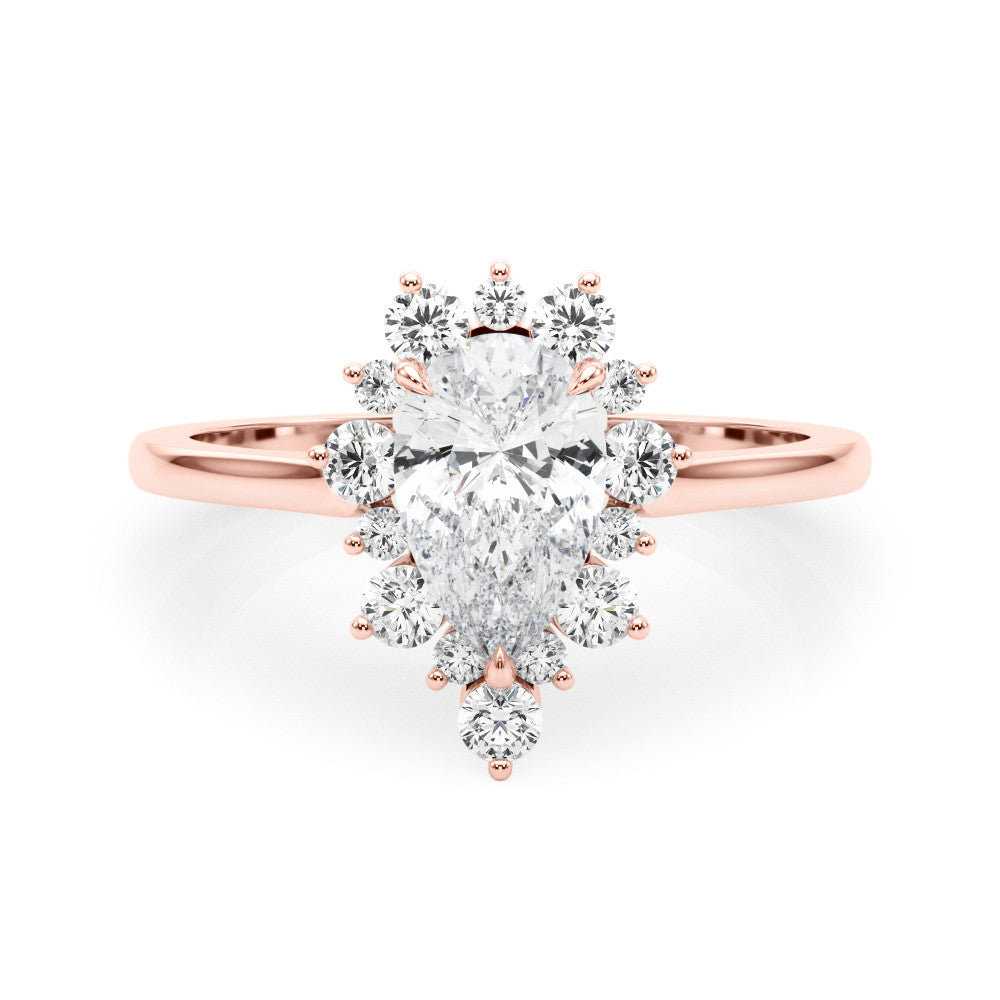 Rose gold Pear-Cut Diamond Halo Solitaire Ring with Round Brilliant Halo and Prong Setting