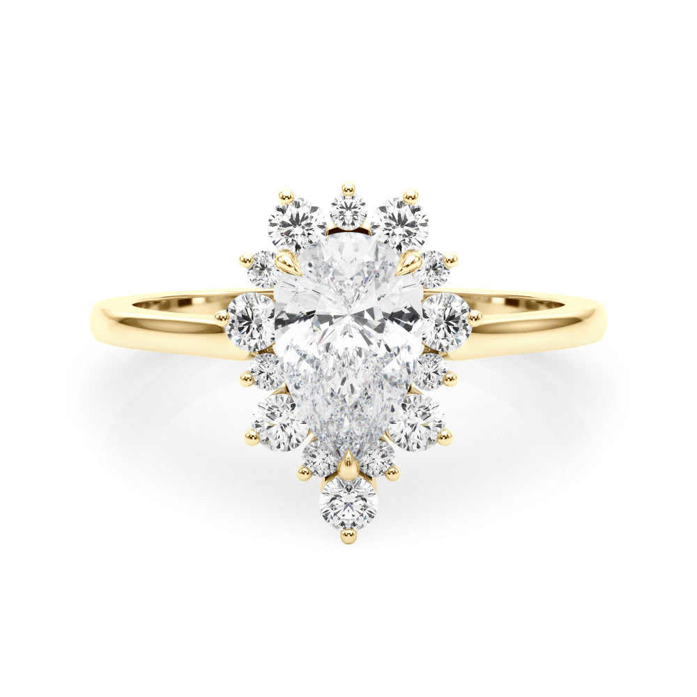 Yellow gold Pear-Cut Diamond Halo Solitaire Ring with Round Brilliant Halo and Prong Setting