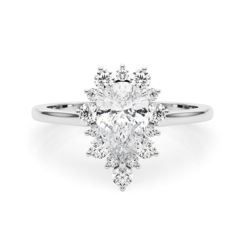 White gold Pear-Cut Diamond Halo Solitaire Ring with Round Brilliant Halo and Prong Setting