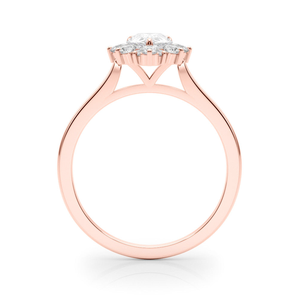 Rose gold Pear-Cut Diamond Halo Solitaire Ring with Round Brilliant Halo and Prong Setting