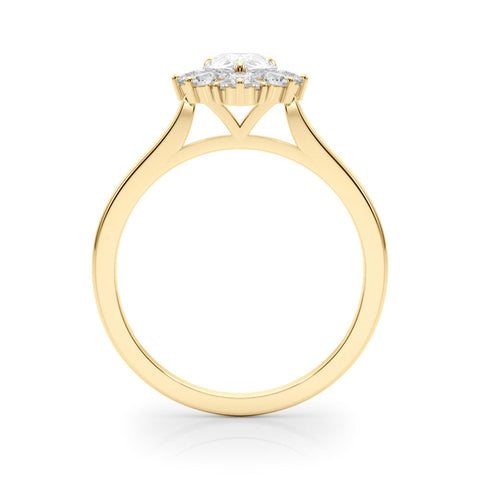 Yellow gold Pear-Cut Diamond Halo Solitaire Ring with Round Brilliant Halo and Prong Setting