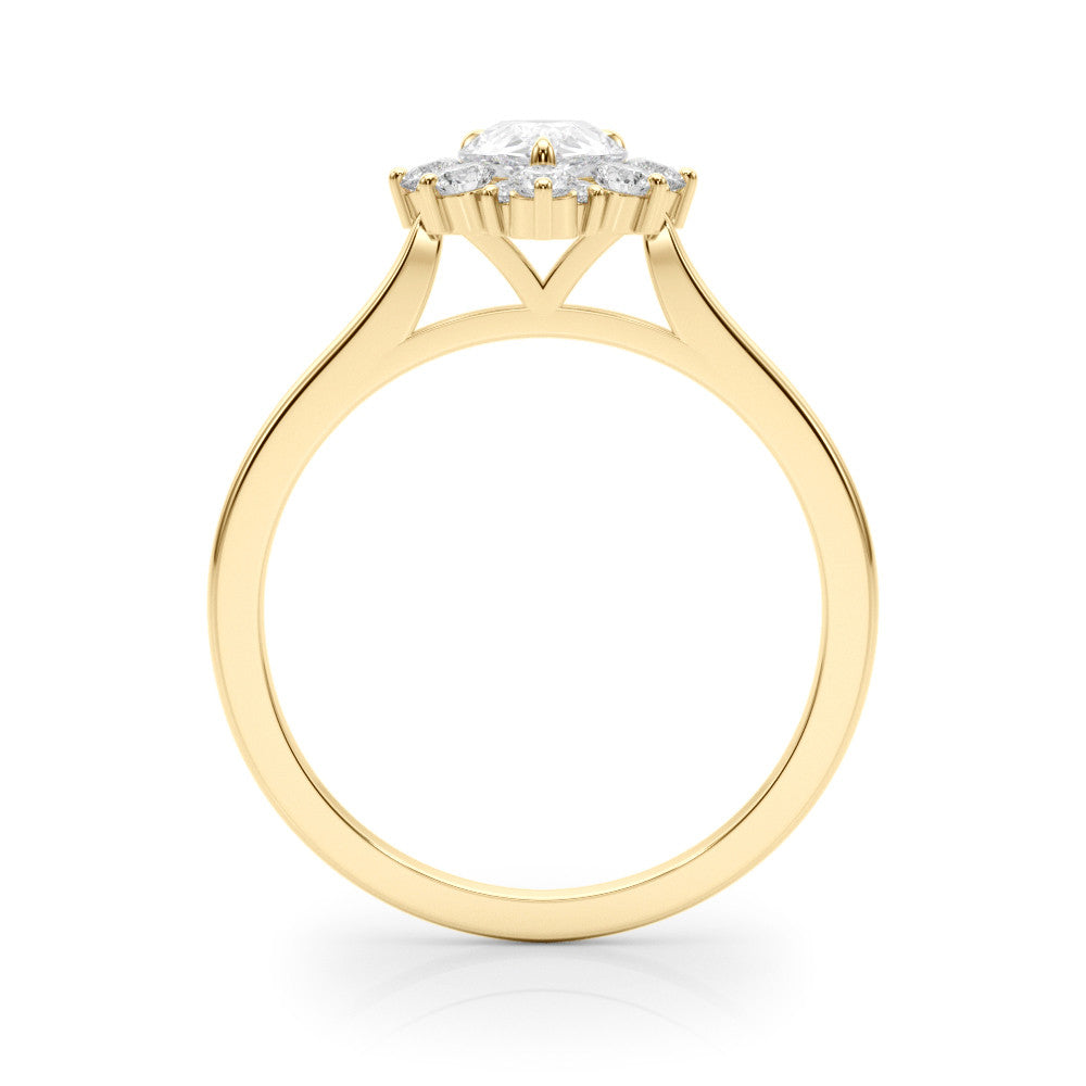 Yellow gold Pear-Cut Diamond Halo Solitaire Ring with Round Brilliant Halo and Prong Setting