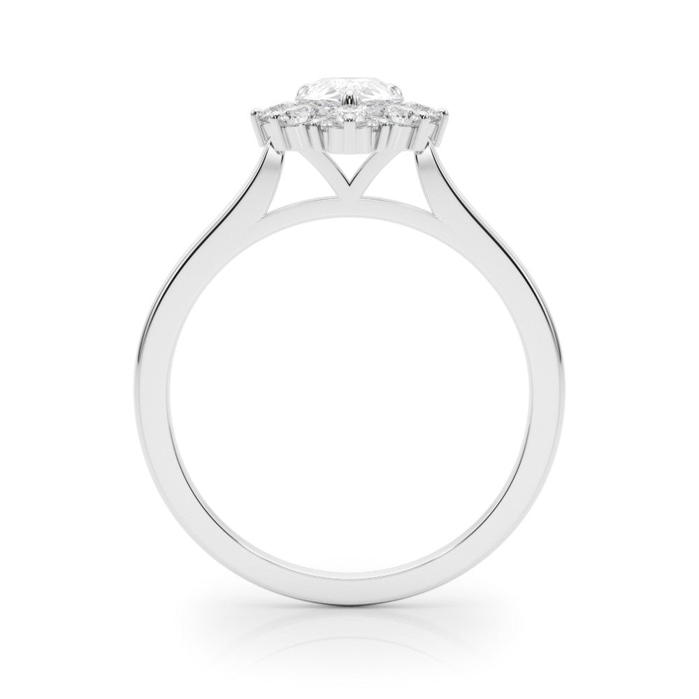 White gold Pear-Cut Diamond Halo Solitaire Ring with Round Brilliant Halo and Prong Setting