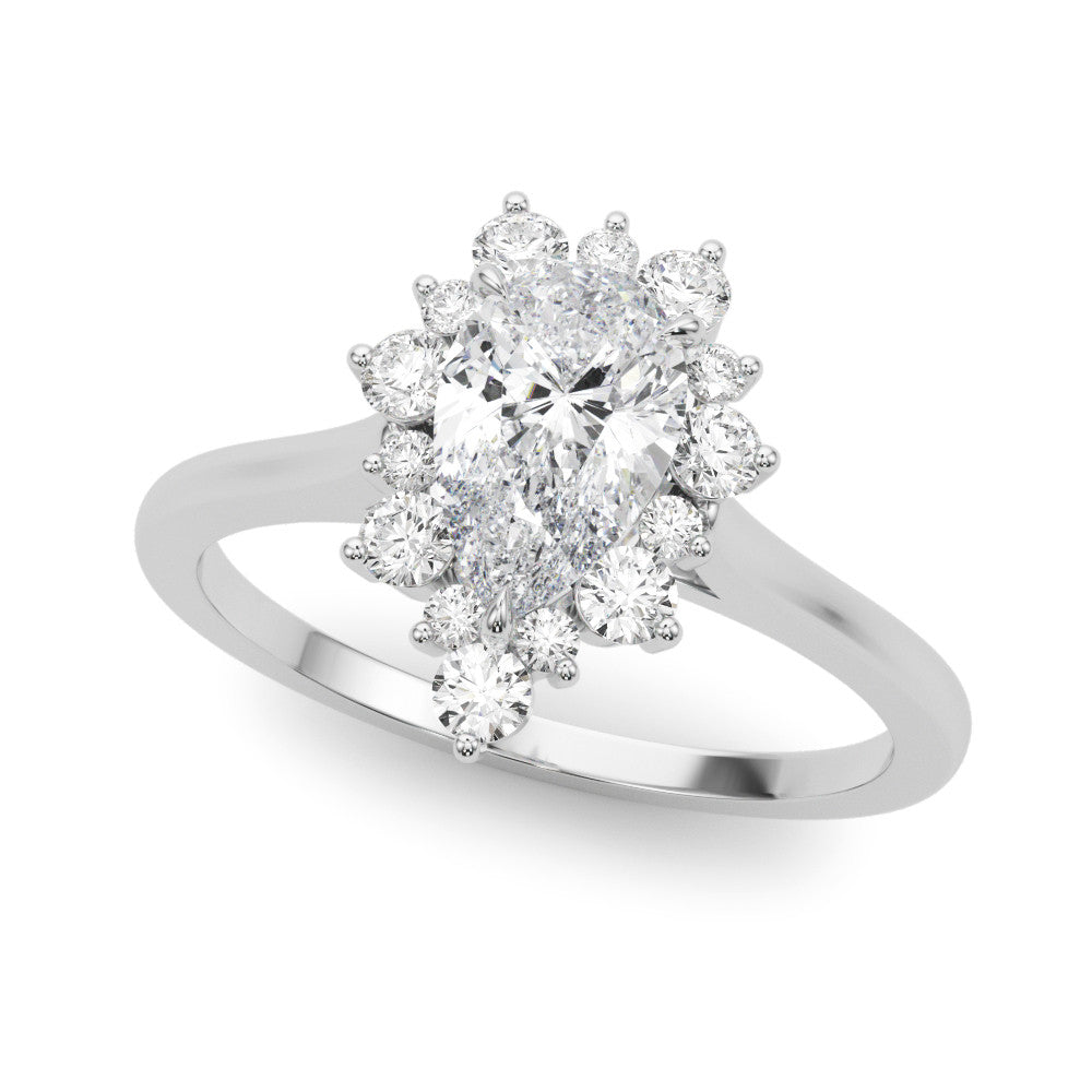 Silver Pear-Cut Diamond Halo Solitaire Ring with Round Brilliant Halo and Prong Setting