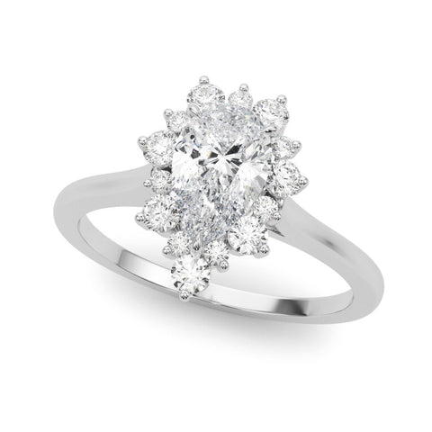 White gold Pear-Cut Diamond Halo Solitaire Ring with Round Brilliant Halo and Prong Setting