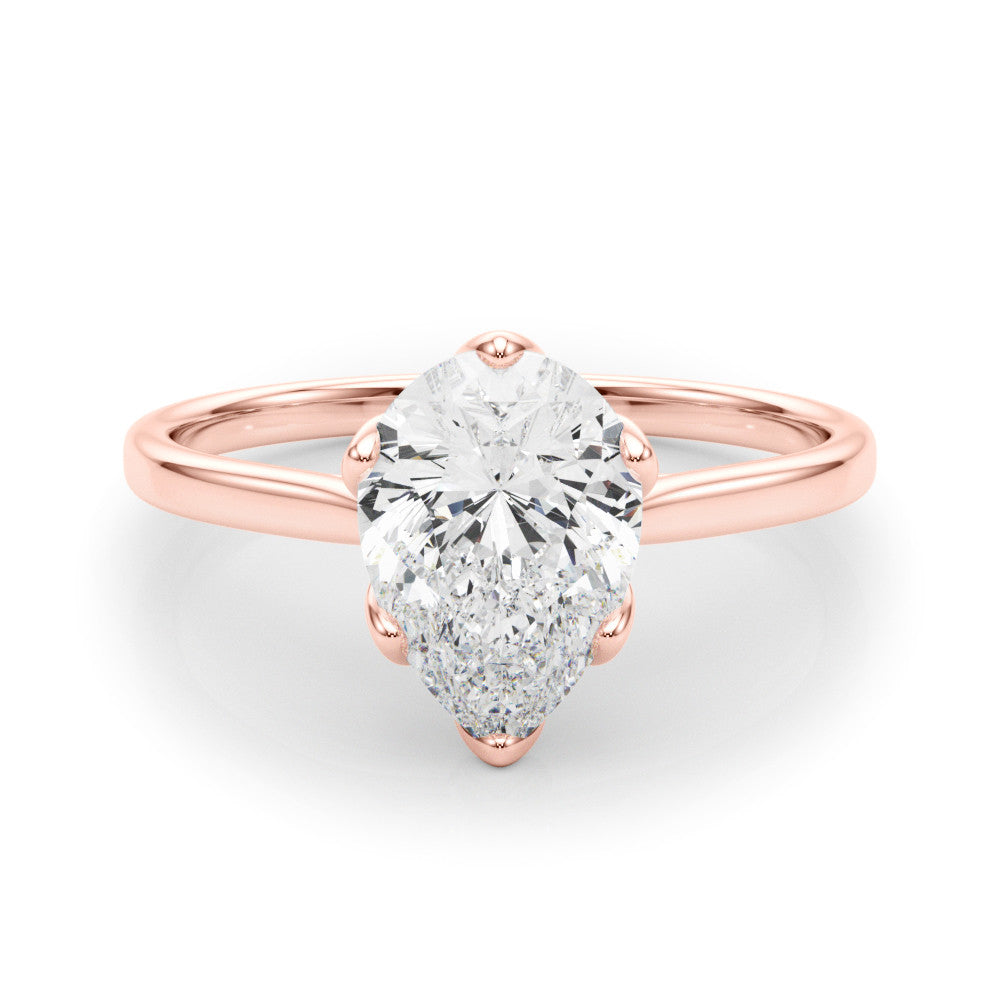 Rose gold Pear-Shaped Solitaire Diamond Ring with Knife-Edge Band and Six-Prong Setting