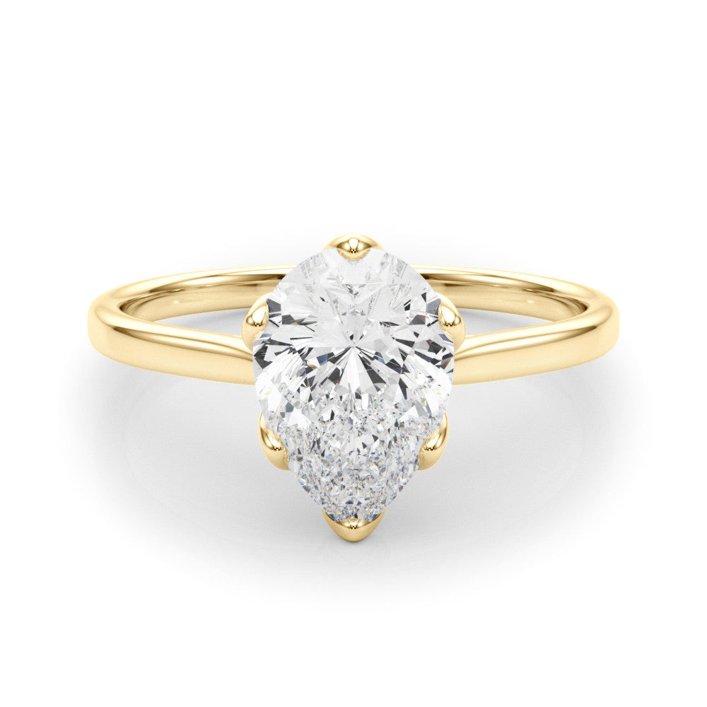Yellow gold Pear-Shaped Solitaire Diamond Ring with Knife-Edge Band and Six-Prong Setting