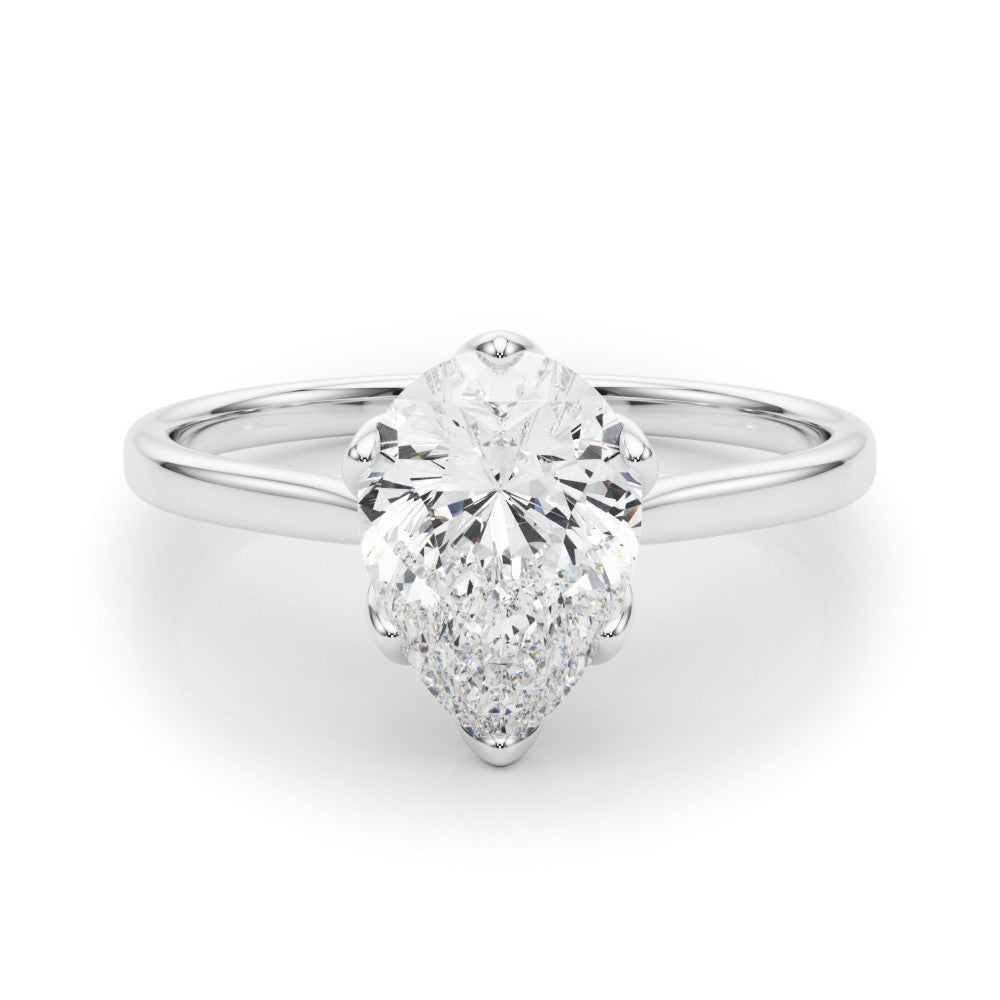 Silver Pear-Shaped Solitaire Diamond Ring with Knife-Edge Band and Six-Prong Setting