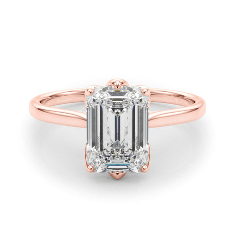 Rose gold Emerald Cut Solitaire Diamond Ring with Four-Prong Setting and Classic Band