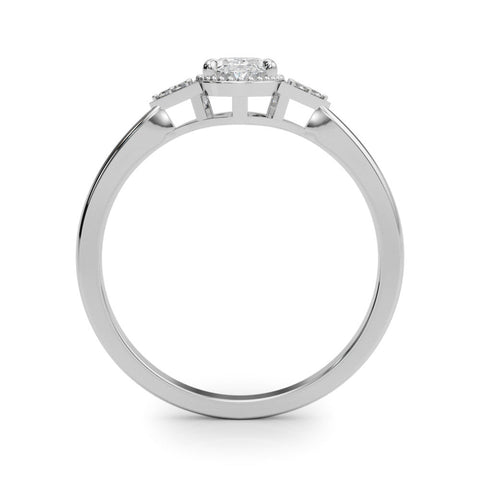 White gold Oval Halo Diamond Ring with Tapered Band and Four-Prong Setting