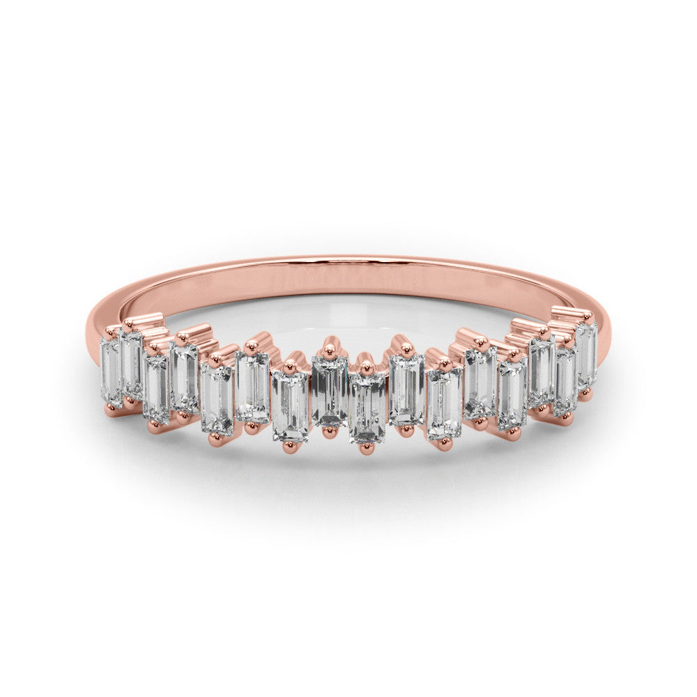 Rose gold Baguette Diamond Bar Set White Gold Band with Shared Prong Setting
