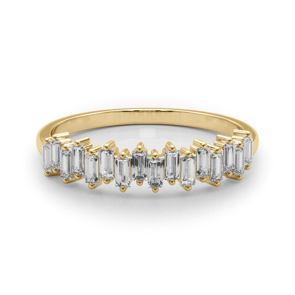 Yellow gold Baguette Diamond Bar Set White Gold Band with Shared Prong Setting
